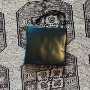 Rich Craft Vintage Black Leather Handbag | Structured Top Handle | Classic